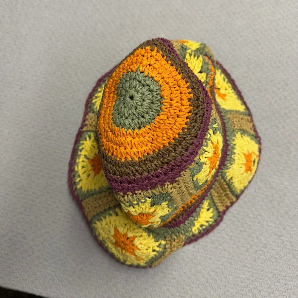 Peter Grimm Straw Bucket Hat Sun Flower Granny OS Beach Crochet Boho Hippie - Picture 3 of 7